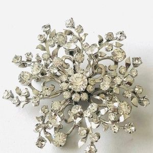 Vintage Clear Rhinestone Flower Burst Large Brooch